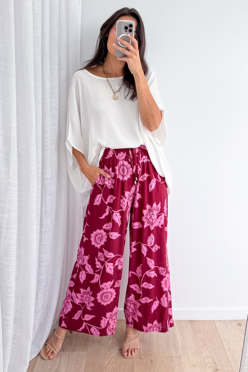 Addison Pants - Pink Multi Leaf