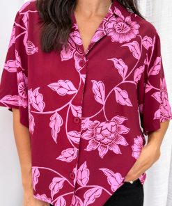 Addison Shirt - Pink Multi Leaf