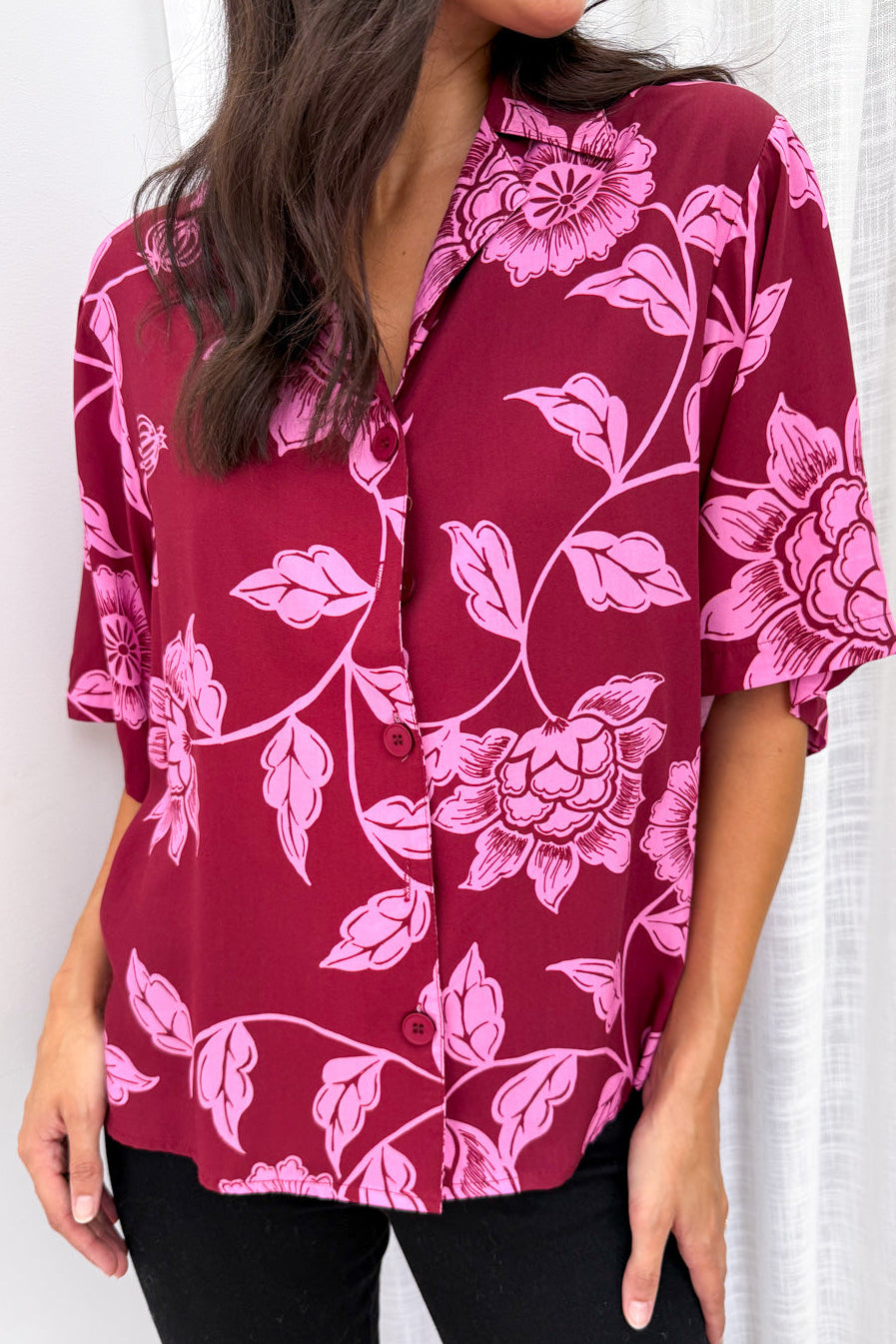 Addison Shirt - Pink Multi Leaf - Image 4