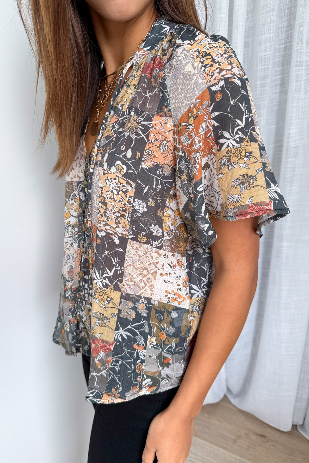 Angela Blouse - Black Multi Patchwork - Image 4