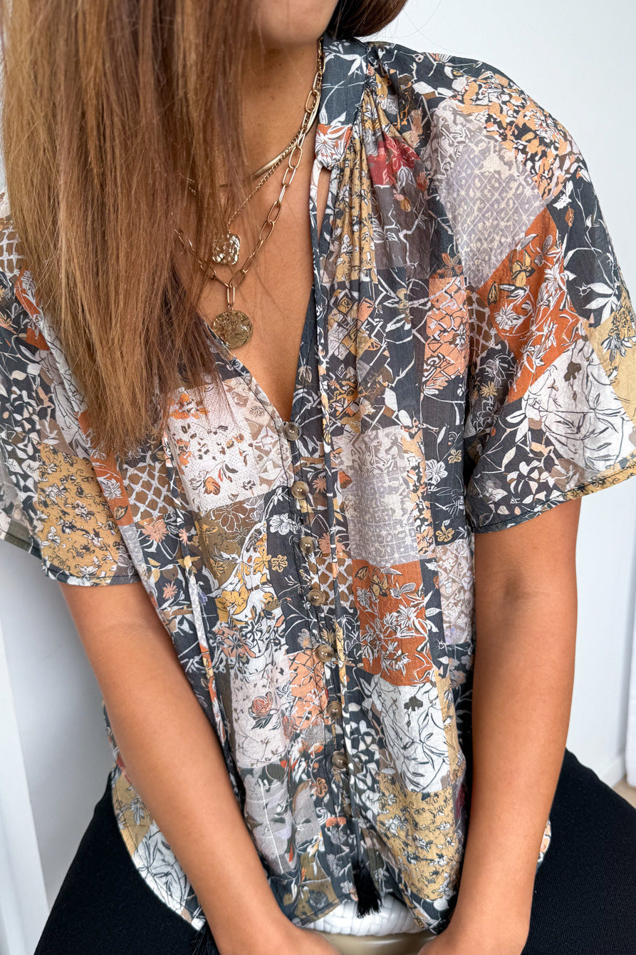 Angela Blouse - Black Multi Patchwork