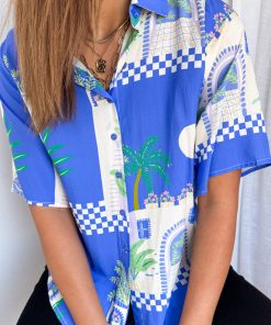 Bali Escape Shirt - Blue Villa Print