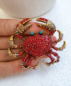 Bejewelled Crab Brooch - Red
