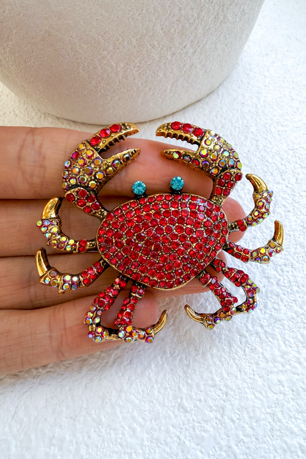 Bejewelled Crab Brooch - Red