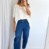 Camilla Crop Barrel Leg Jeans - Mid Denim