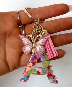 Confetti Initial Keyring - Pink Multi