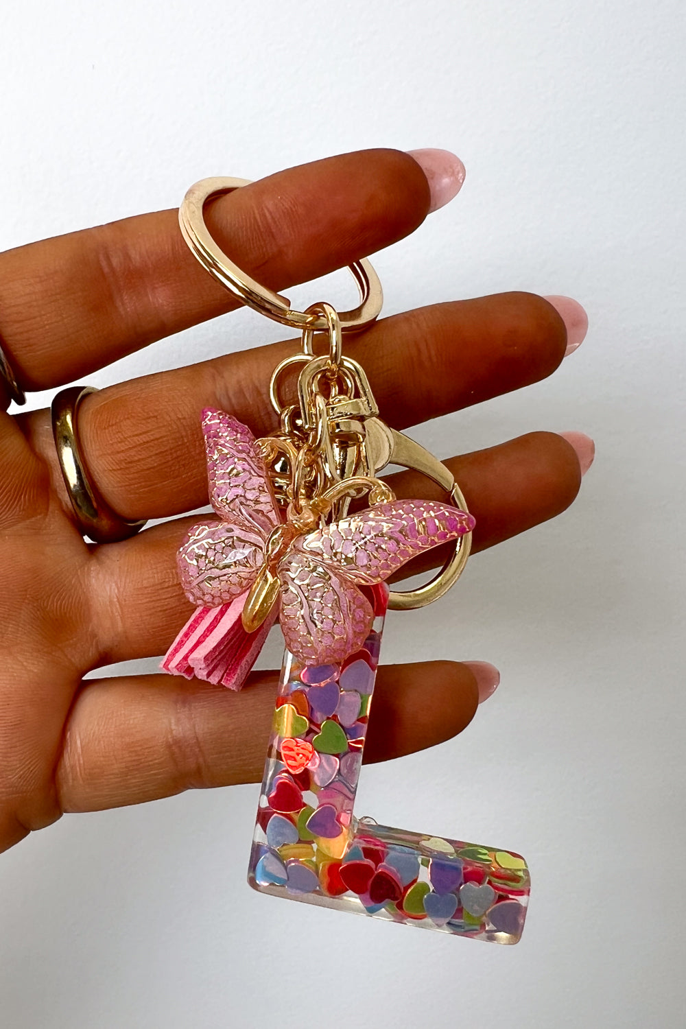 Confetti Initial Keyring - Pink Multi - Image 4