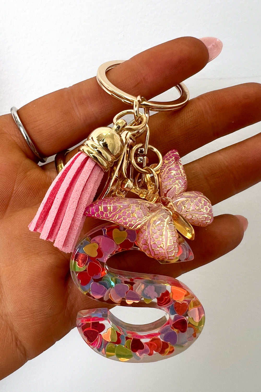 Confetti Initial Keyring - Pink Multi - Image 2
