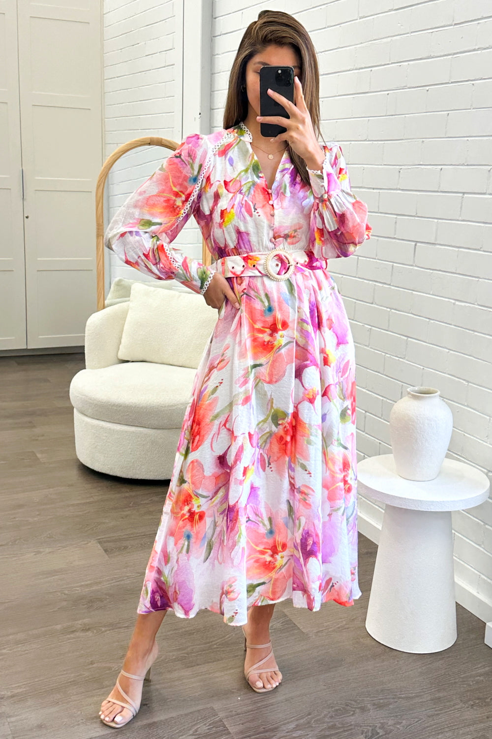 Delilah Dress - Peach Purple Floral - Image 2