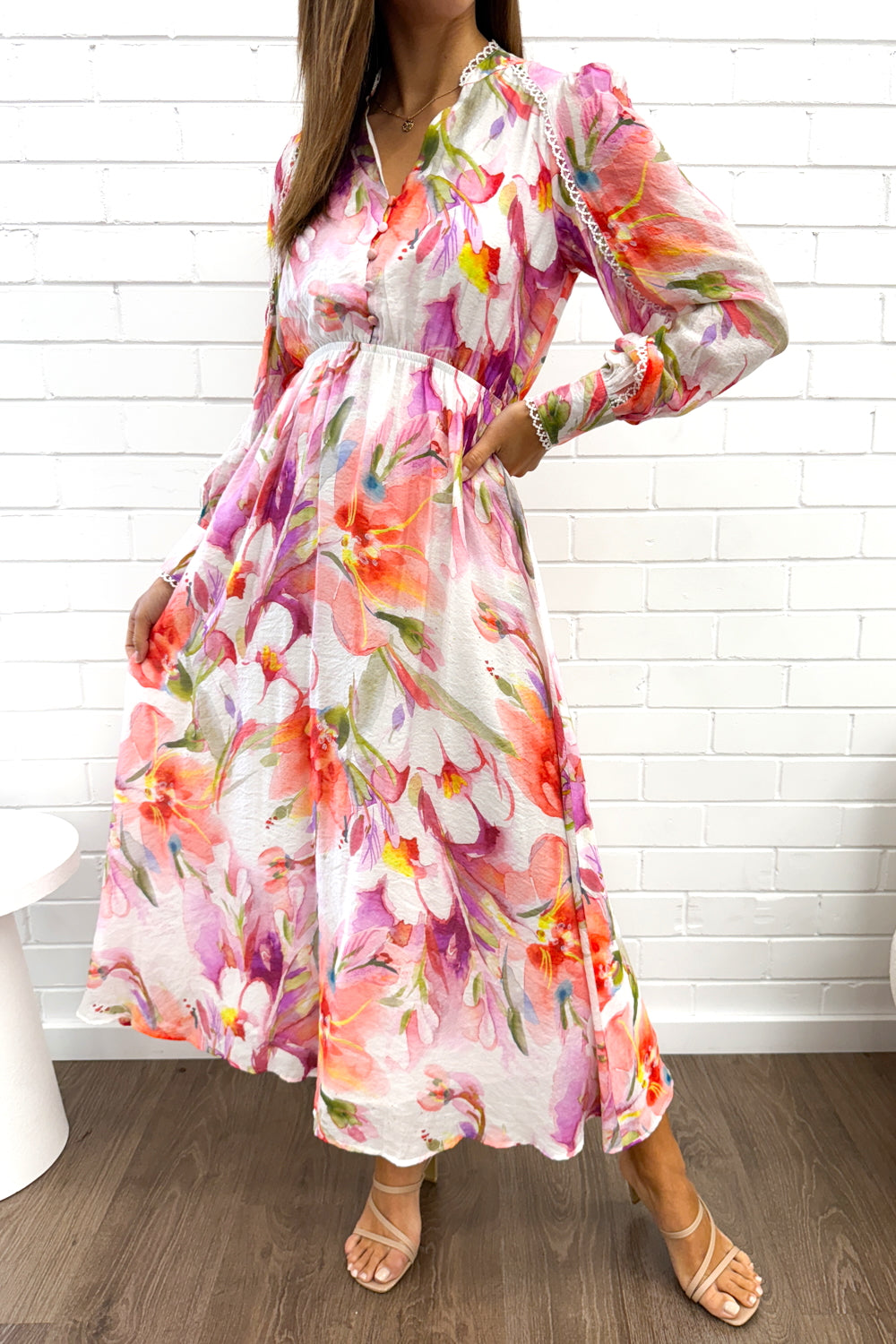 Delilah Dress - Peach Purple Floral