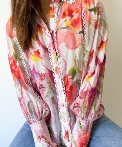 Delilah Shirt - Peach Purple Floral