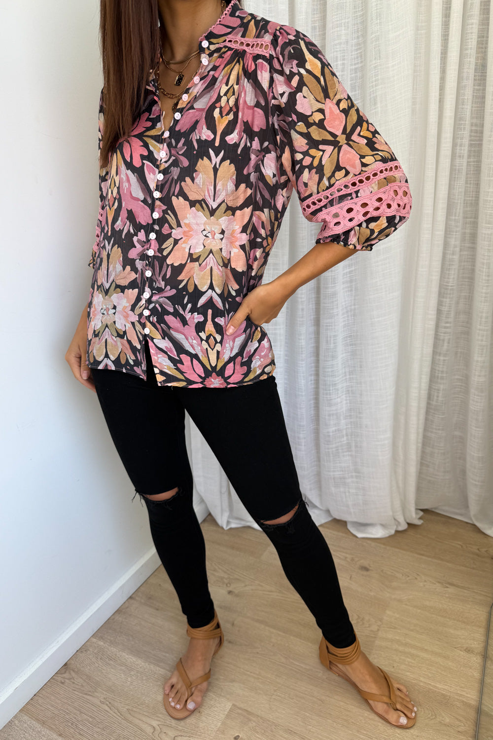 Florence Fields Blouse - Pink Amber Leaf - Image 4