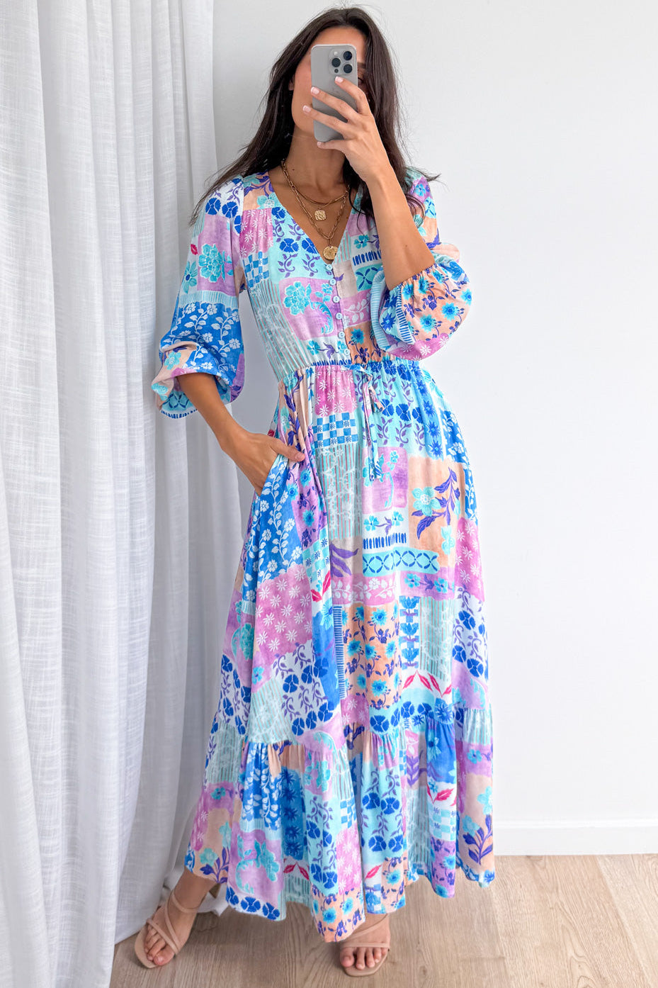 Heather Dress - Blue Patchwork - Image 2