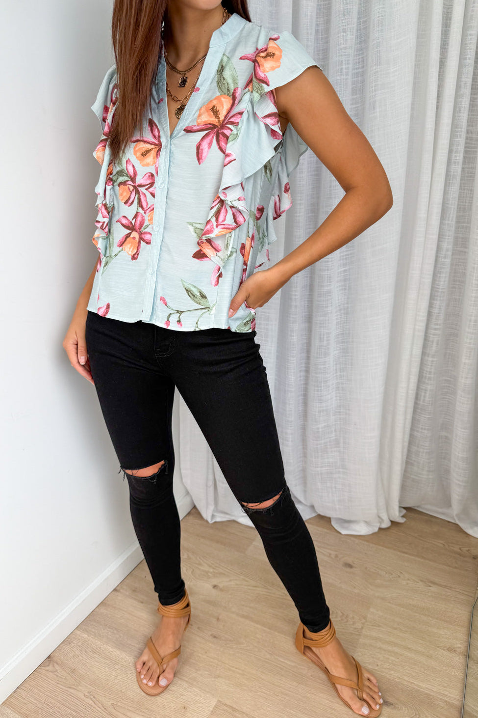 Kora Blouse - Blue Floral - Image 5