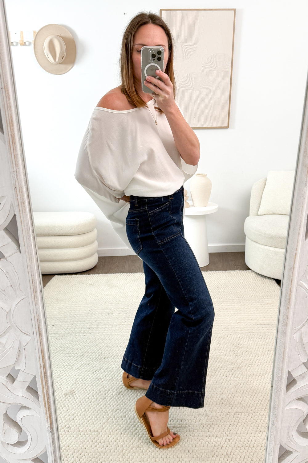 Leorene Wide Leg Petite Jeans - Dark Denim - Image 2