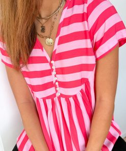 Liv Top - Pink Red Stripe