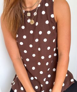 Luna Belle Top - Chocolate Polka Dot