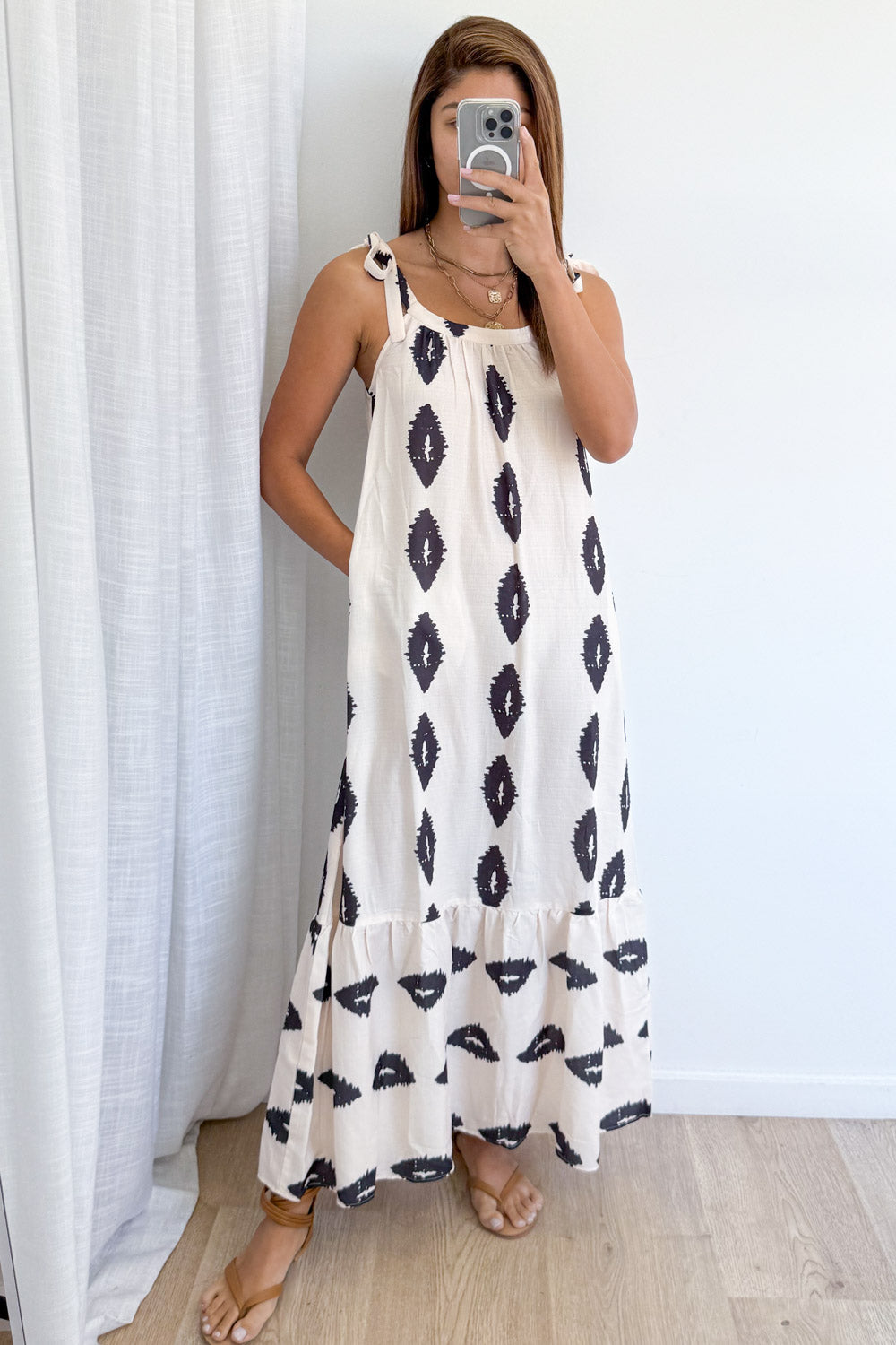 Luna Moon Dress - Cream Black Geo - Image 3