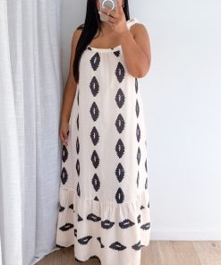 Luna Moon Dress - Cream Black Geo
