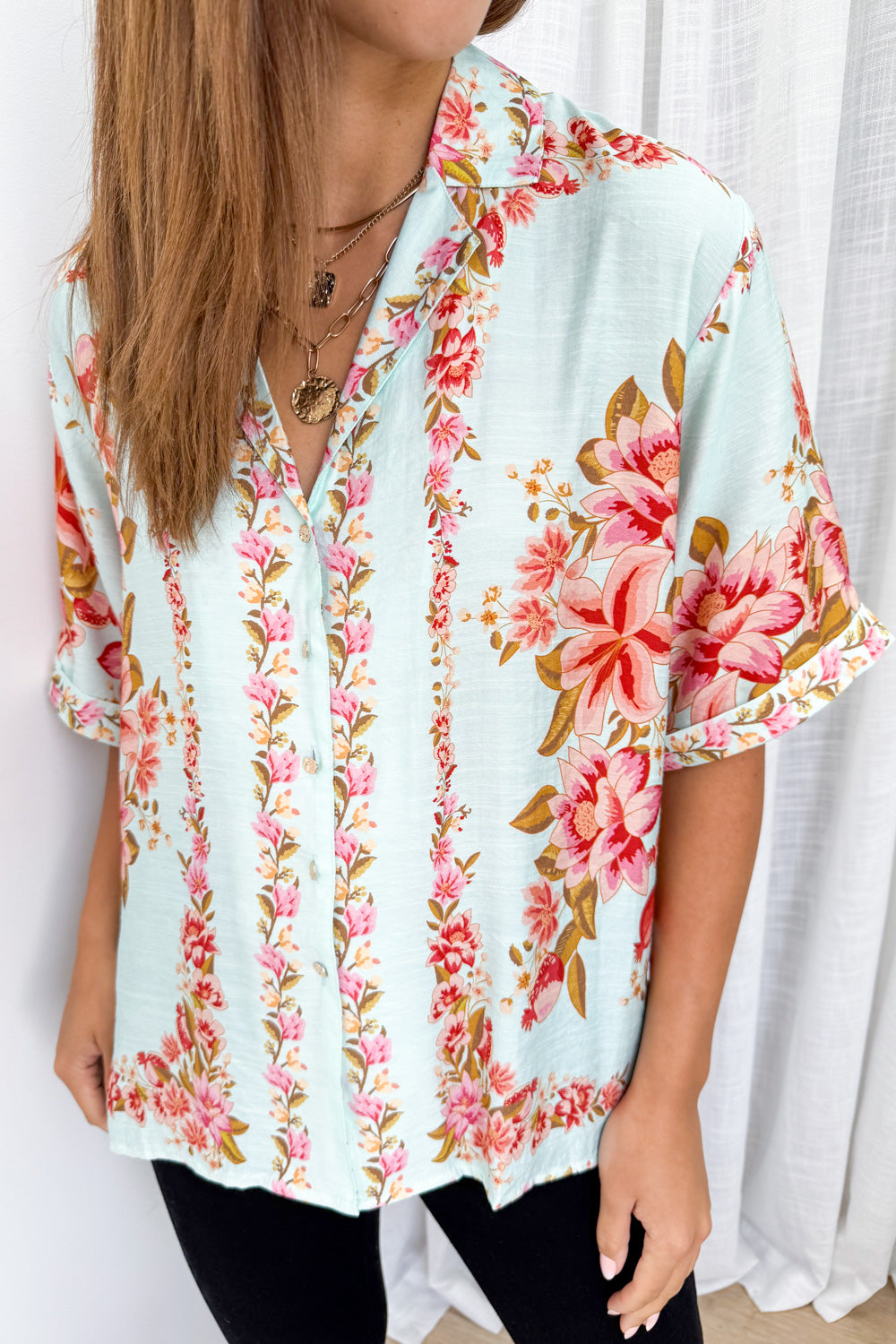 Marbella Tile Shirt - Blue Blush Floral - Image 5