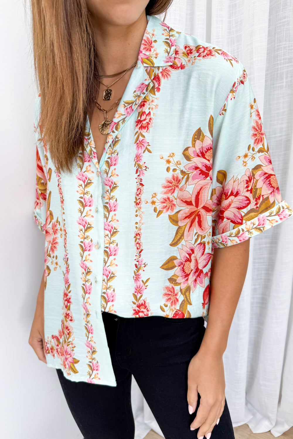 Marbella Tile Shirt - Blue Blush Floral - Image 4