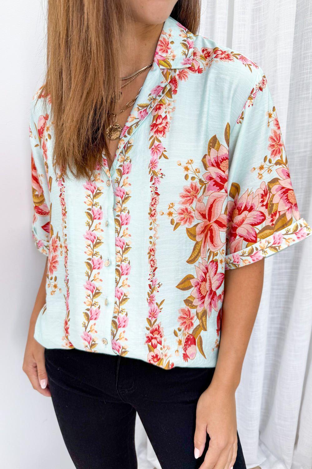Marbella Tile Shirt - Blue Blush Floral - Image 2