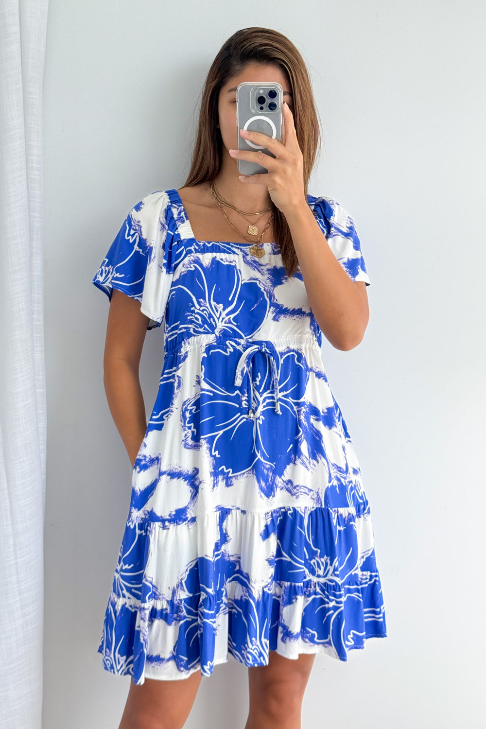 Nell Dress - Blue White Flower