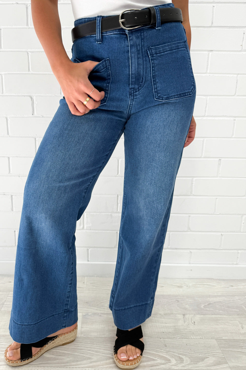 Whitley Petite High Rise Wide Leg Jeans - Dark Denim - Image 2