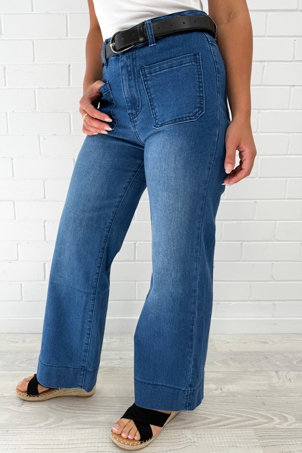 Whitley Petite High Rise Wide Leg Jeans - Dark Denim - Image 3
