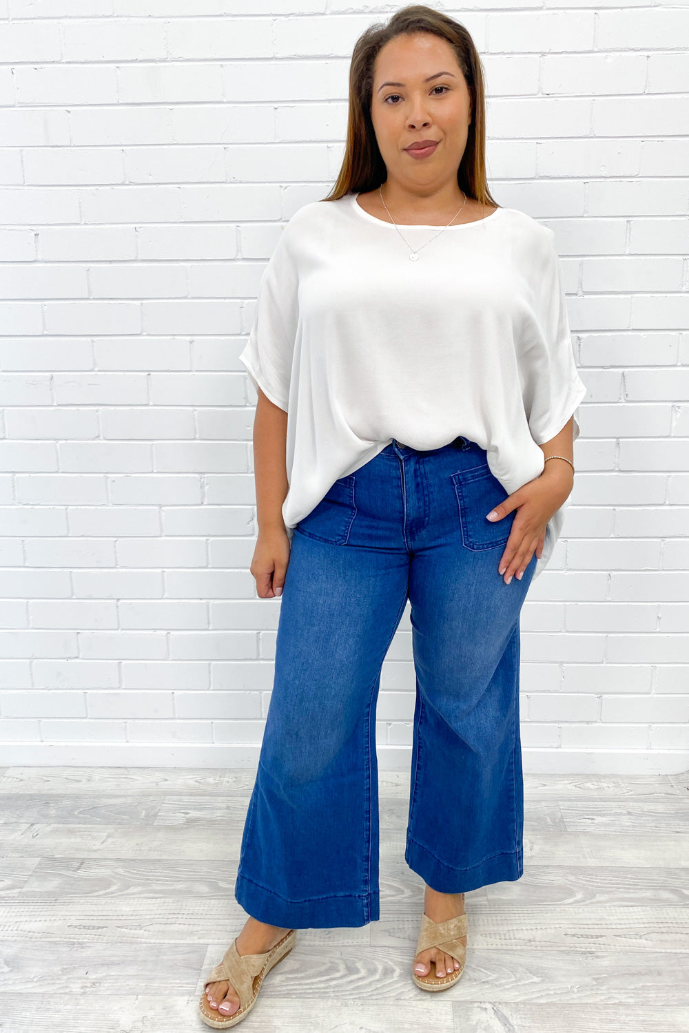 Whitley Petite High Rise Wide Leg Jeans - Dark Denim - Image 5