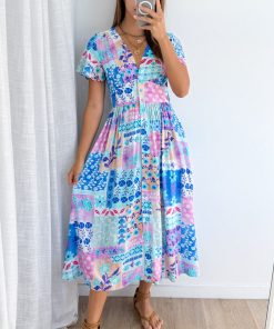 Pip Dress - Blue Patchwork
