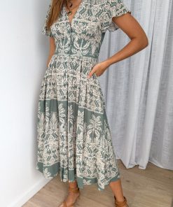 Pip Dress - Green Abstract Palm