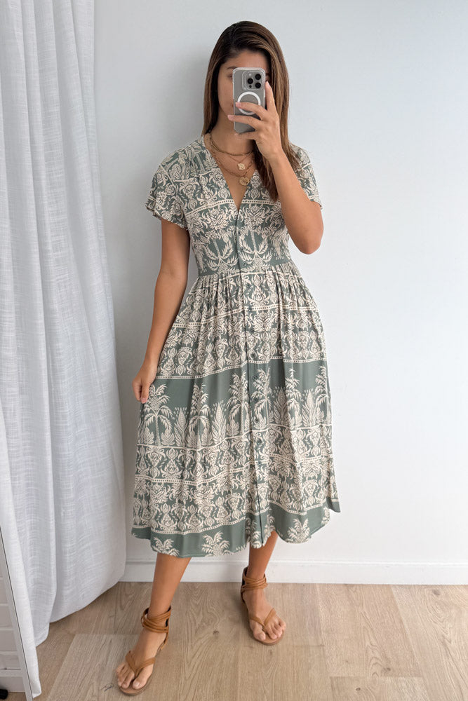 Pip Dress - Green Abstract Palm - Image 5