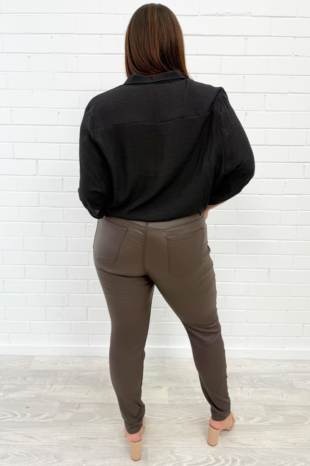 Pippa Wet Look Skinny Jeans - Chocolate - Image 4