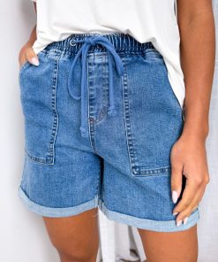 Roll Up Denim Shorts - Mid Denim