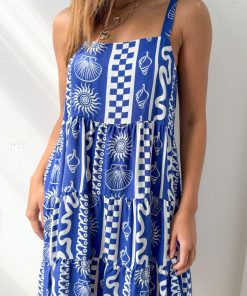 Tansy Dress - Blue White Print