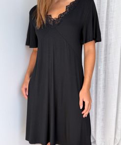 The Comfiest Lace Trim Nightie - Black