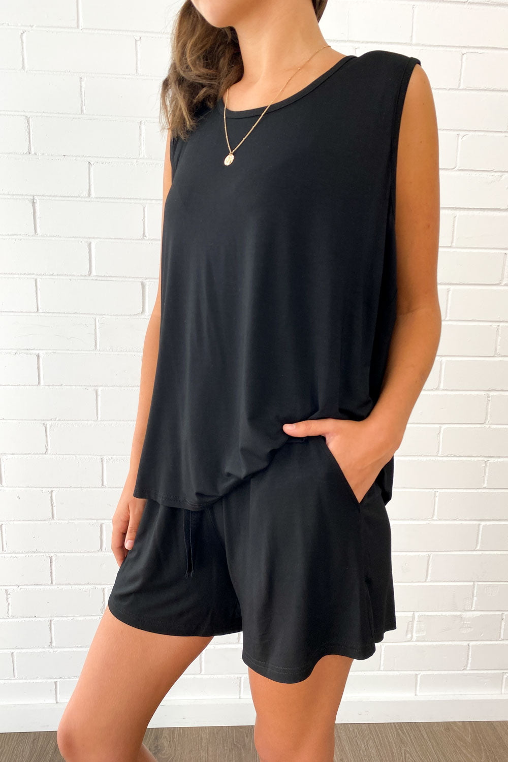 The Comfiest PJs Tank & Shorts Set - Black - Image 3