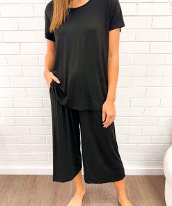 The Comfiest PJs Tee & Cropped Pants Set - Black