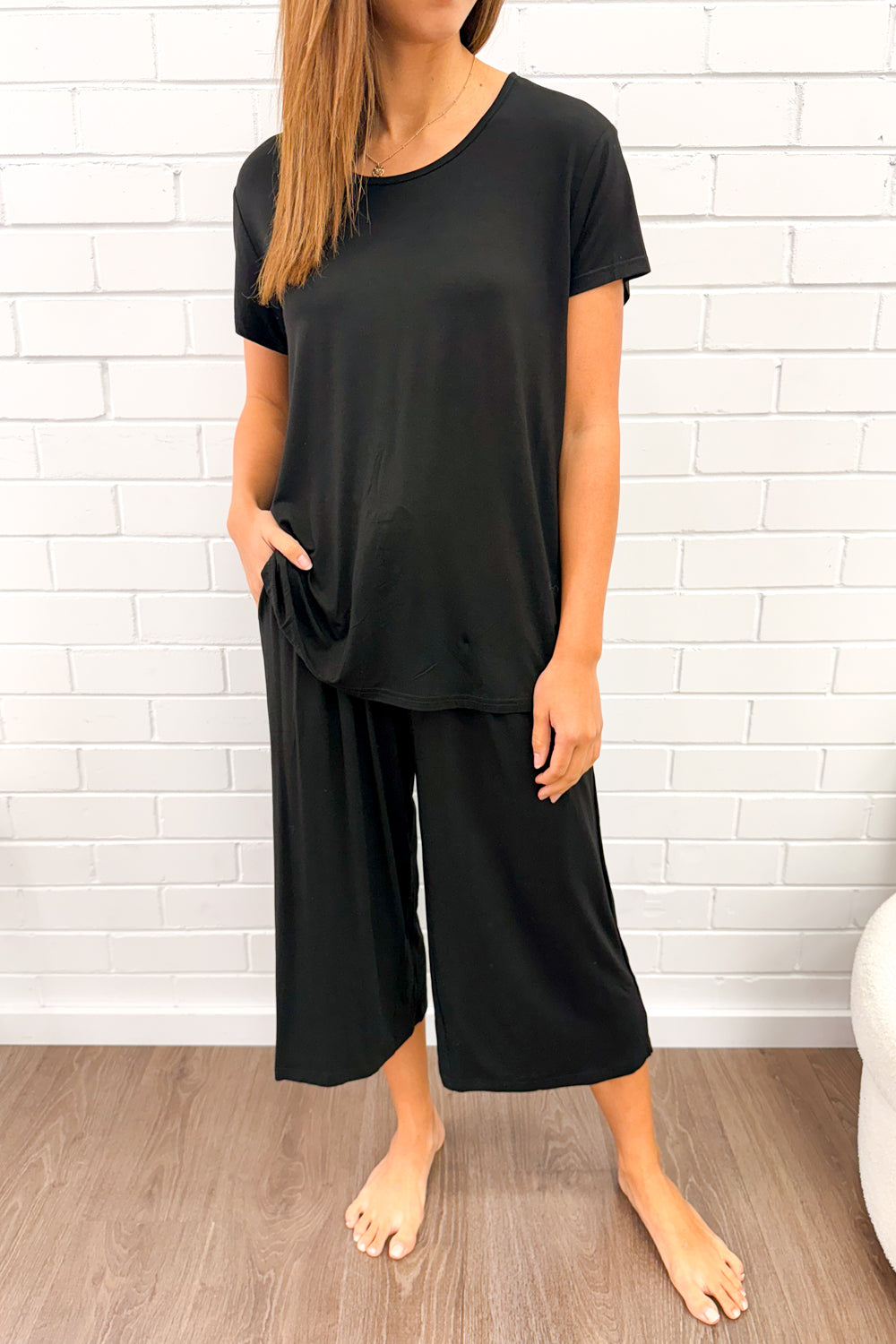 The Comfiest PJs Tee & Cropped Pants Set - Black