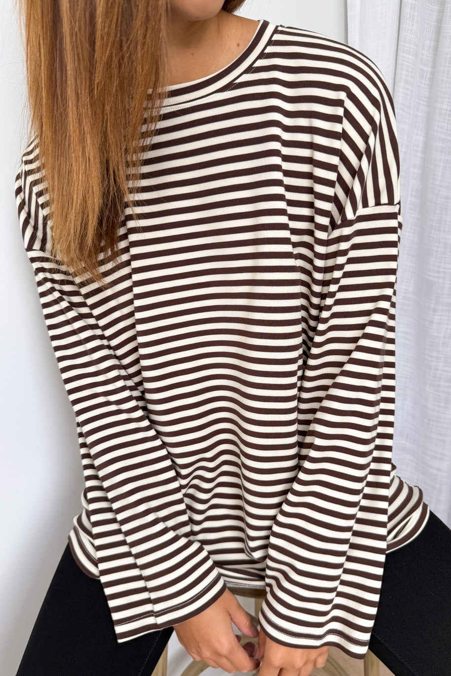 The Unwind Lounge Top - Chocolate Stripe - Image 2