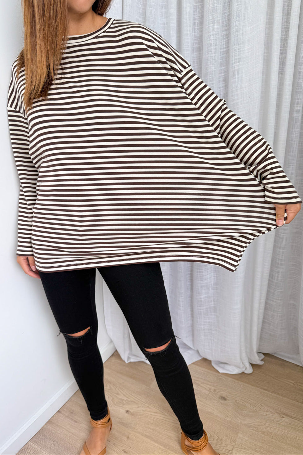 The Unwind Lounge Top - Chocolate Stripe - Image 4