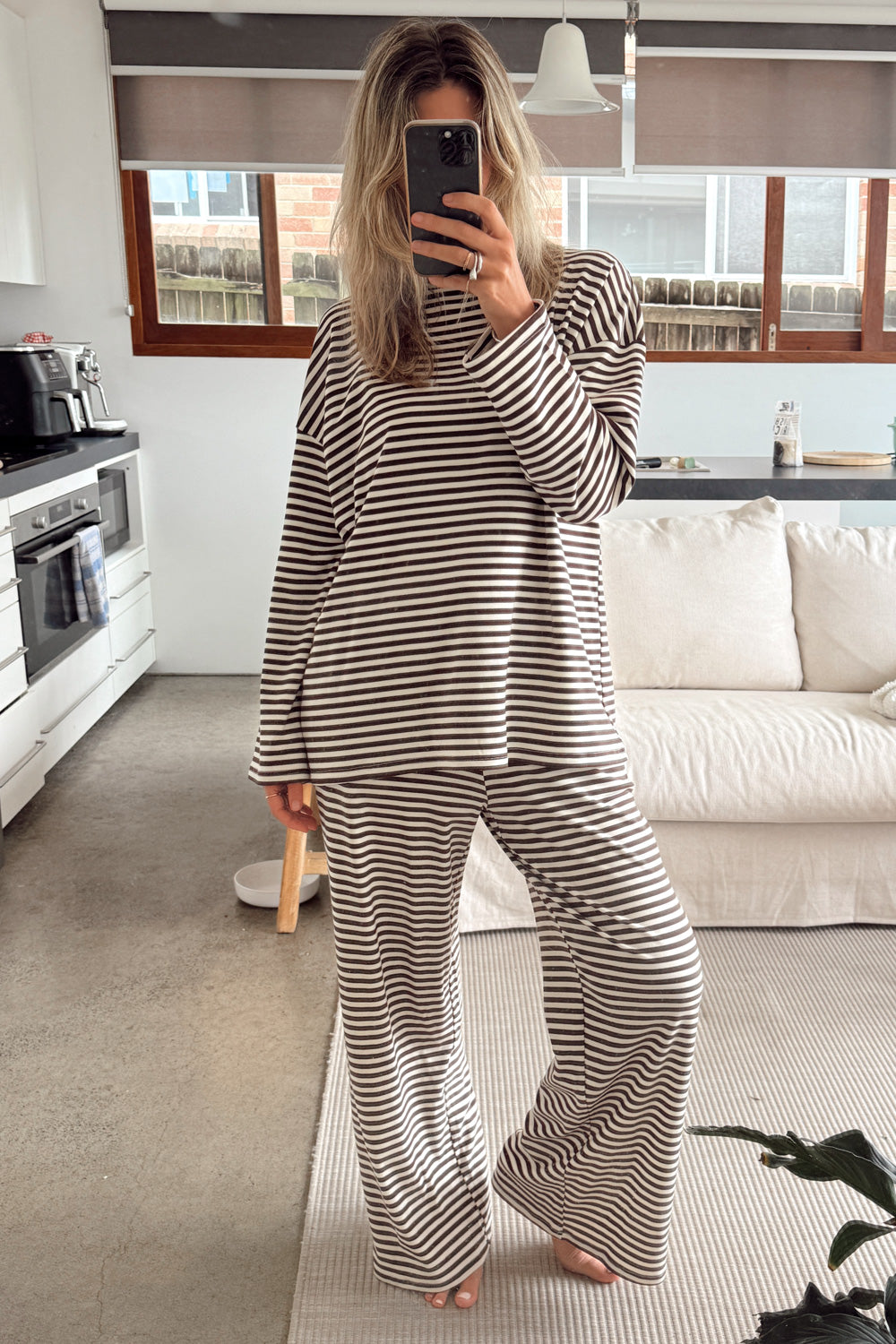 The Unwind Lounge Top - Chocolate Stripe