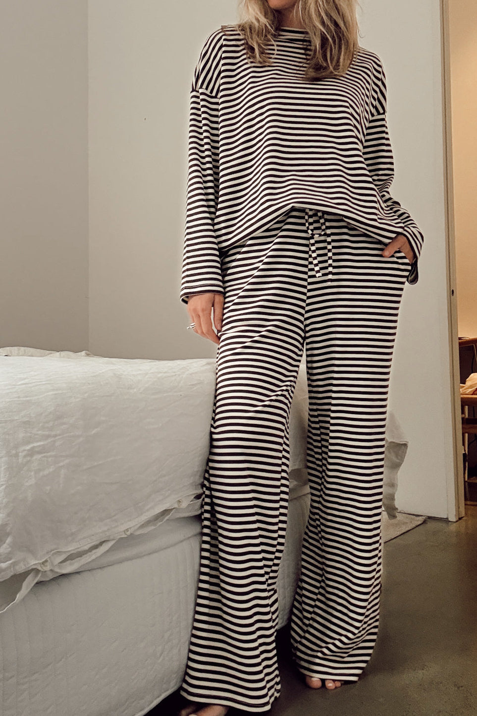 The Unwind Lounge Pants - Chocolate Stripe