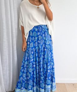 Thistle Haze Skirt - Blue Boho Floral