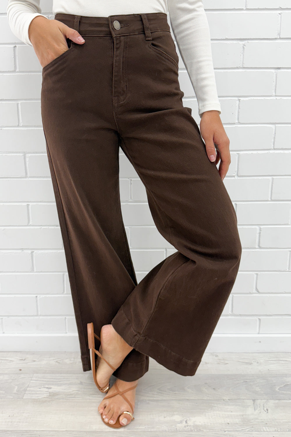 Tilda Wide Leg Jeans - Chocolate Denim - Image 4