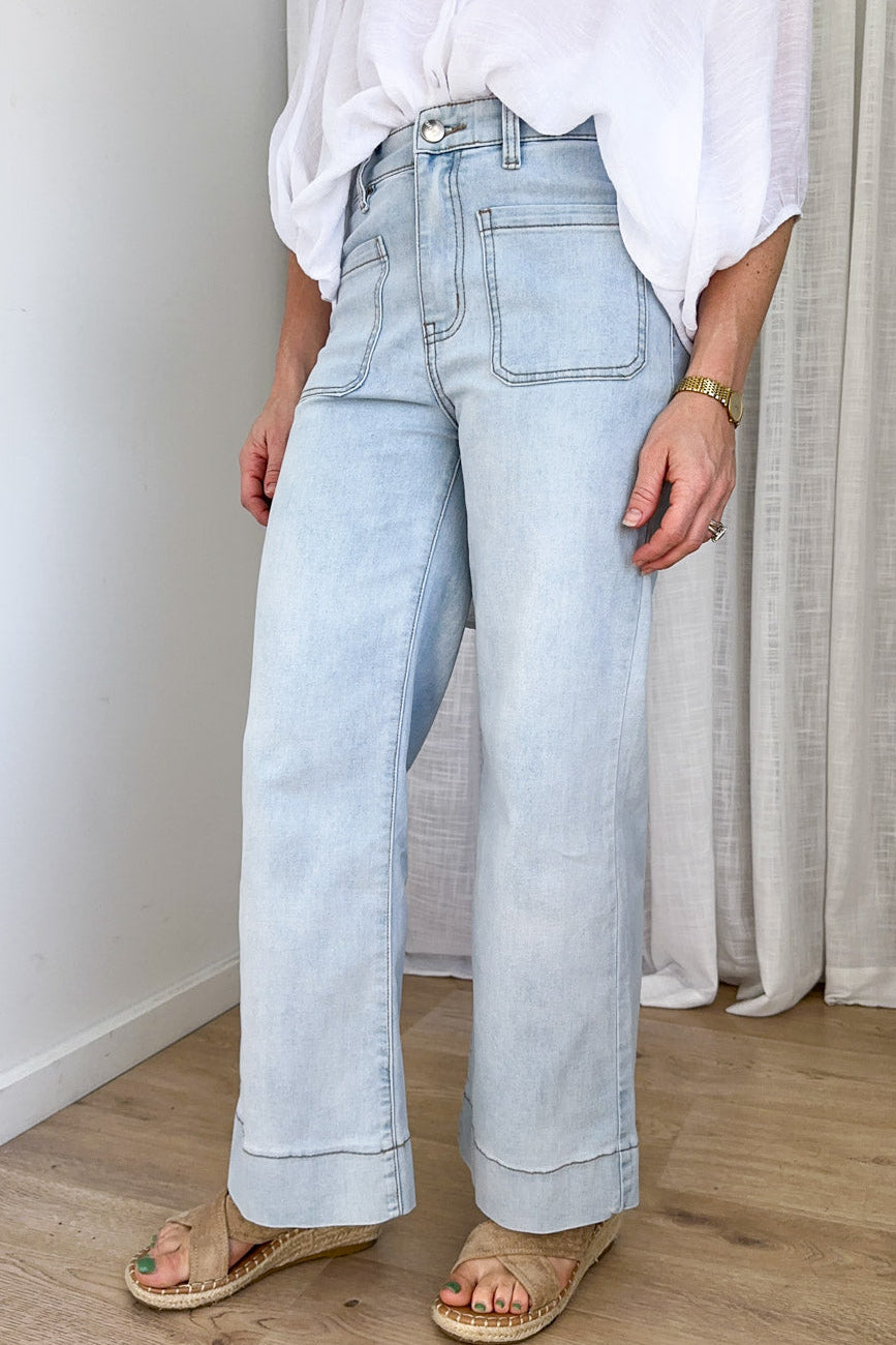 Whitley Petite High Rise Wide Leg Jeans - Light Blue Denim - Image 3