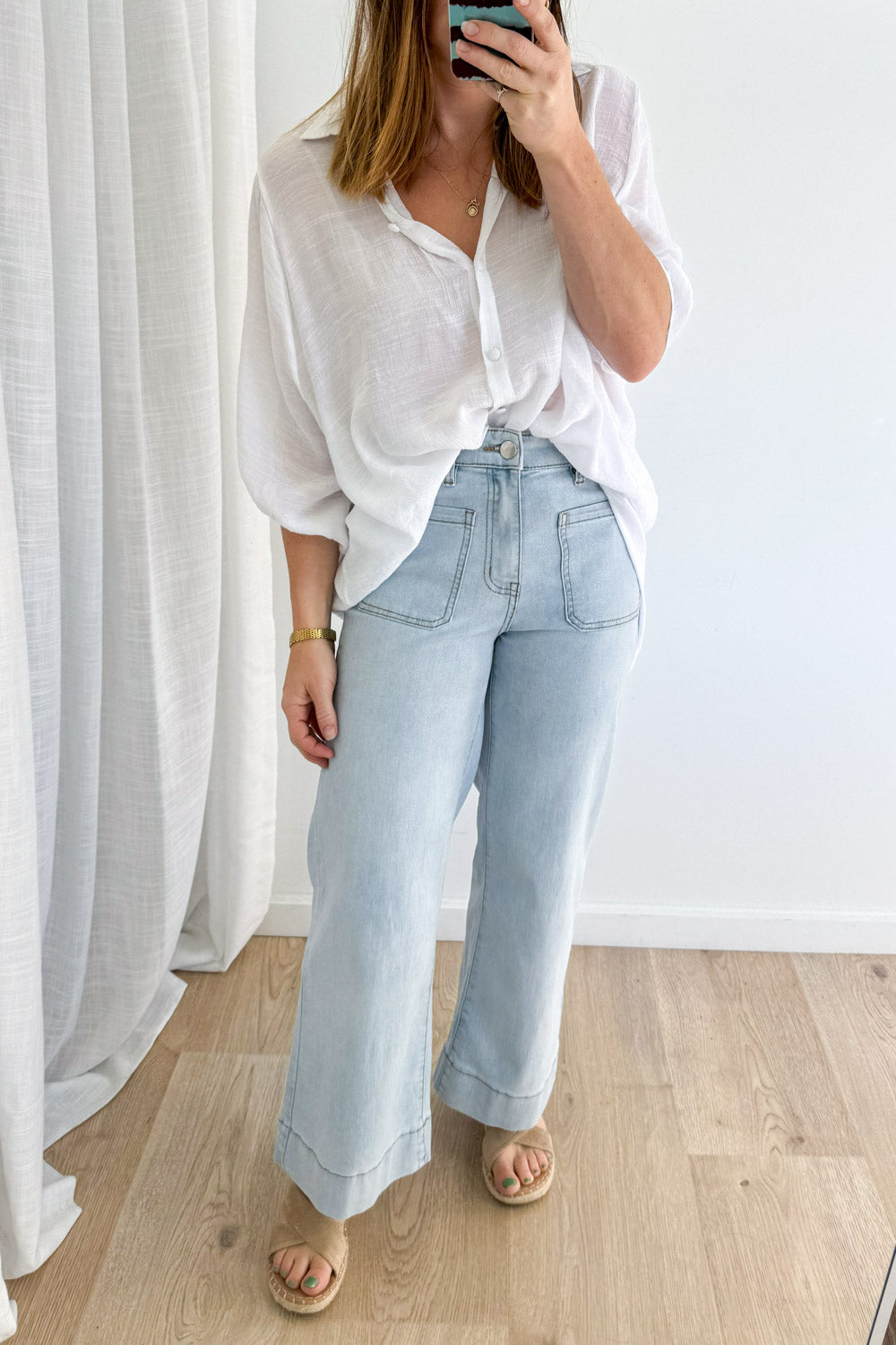 Whitley Petite High Rise Wide Leg Jeans - Light Blue Denim