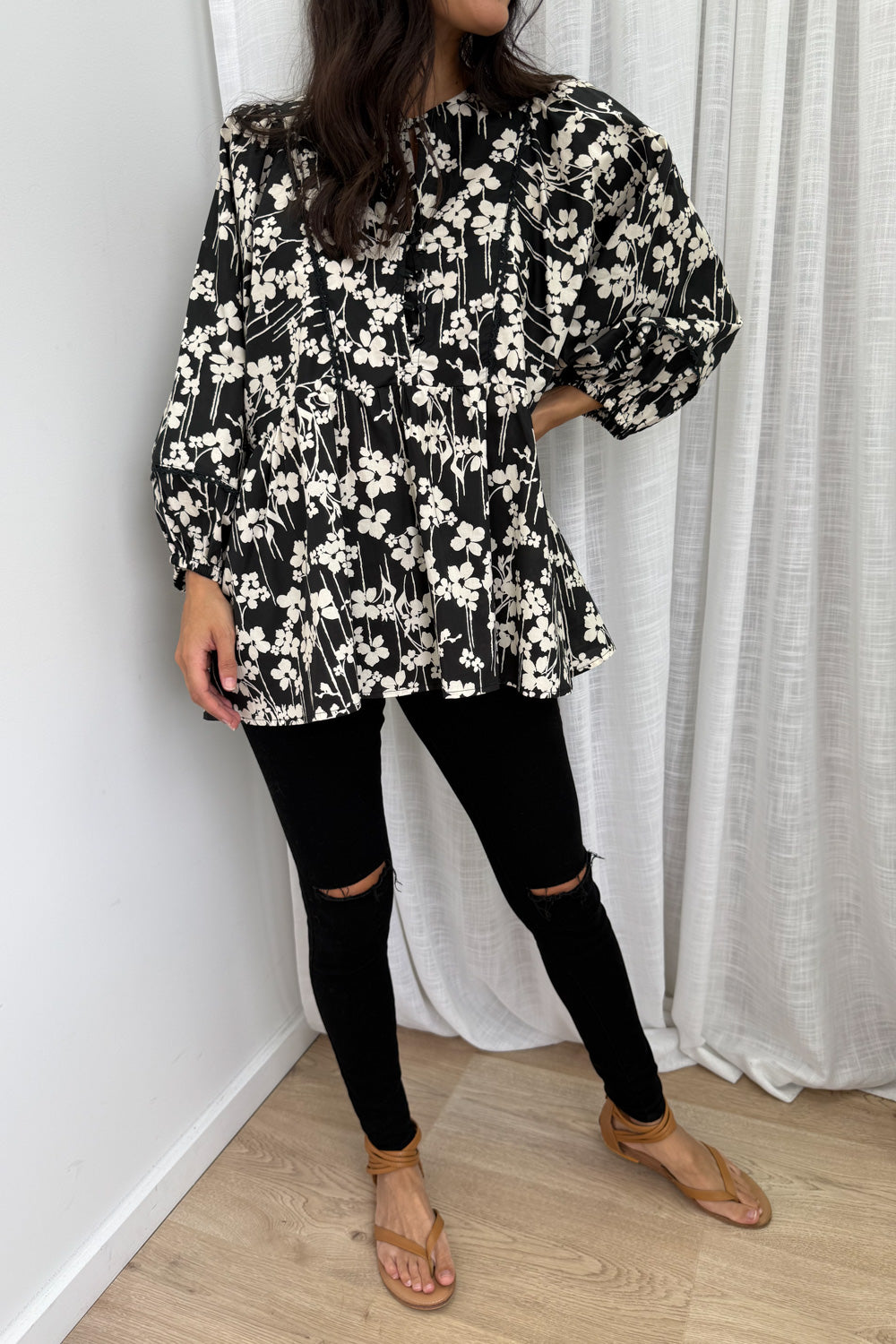 Zula Top - Black Cream Floral - Image 3