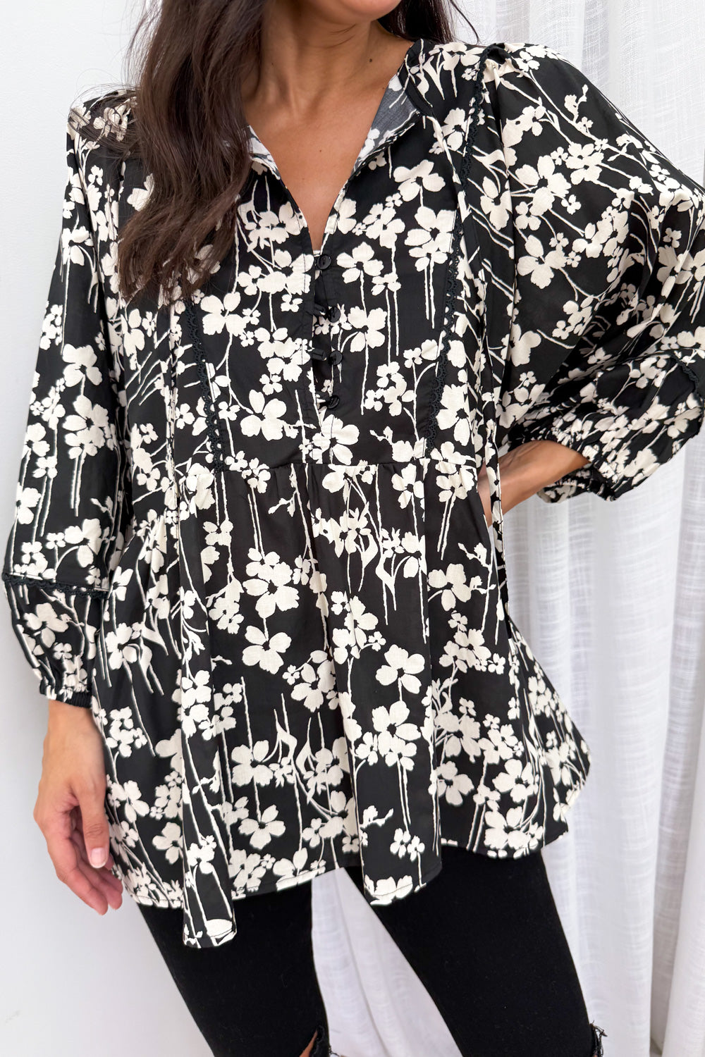 Zula Top - Black Cream Floral - Image 2